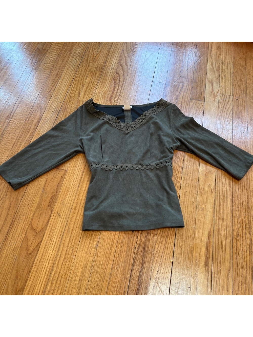 Y2K baby doll boho dark green quarter sleeve top